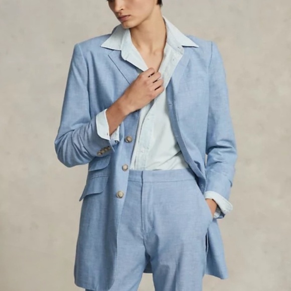 Polo By Ralph Lauren Long Chambray Cotton Blazer Size 2 NWT